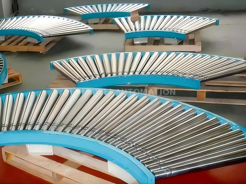 Convoyeur à rouleaux incurvés entraîné par courroie O pour usage moyen