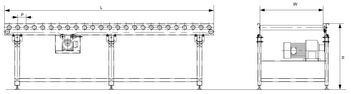 convoyeur &agrave; rouleau &agrave; pignon unique