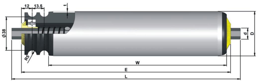 Rouleau de convoyeur &agrave; poulie entra&icirc;n&eacute; par courroie torique en acier galvanis&eacute; DR260