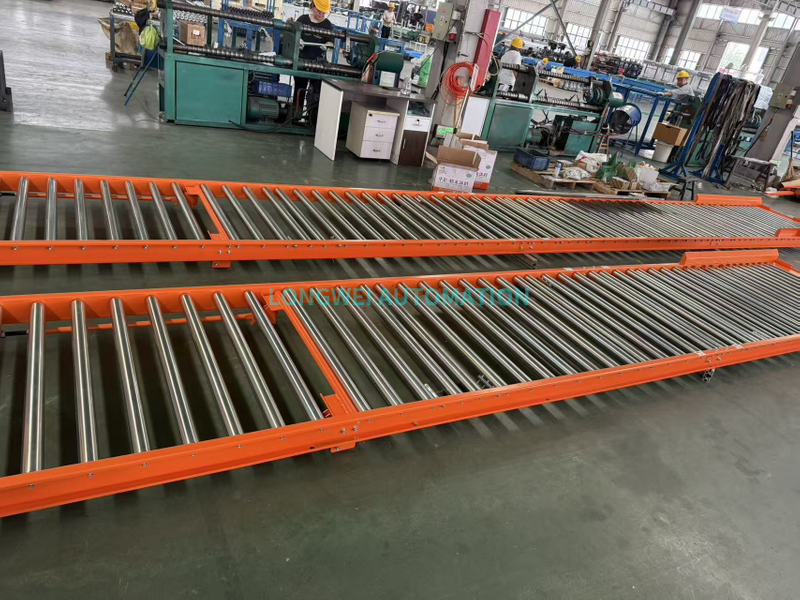 Convoyeur à rouleaux modulaire par gravité pour système de rayonnage à flux de palettes