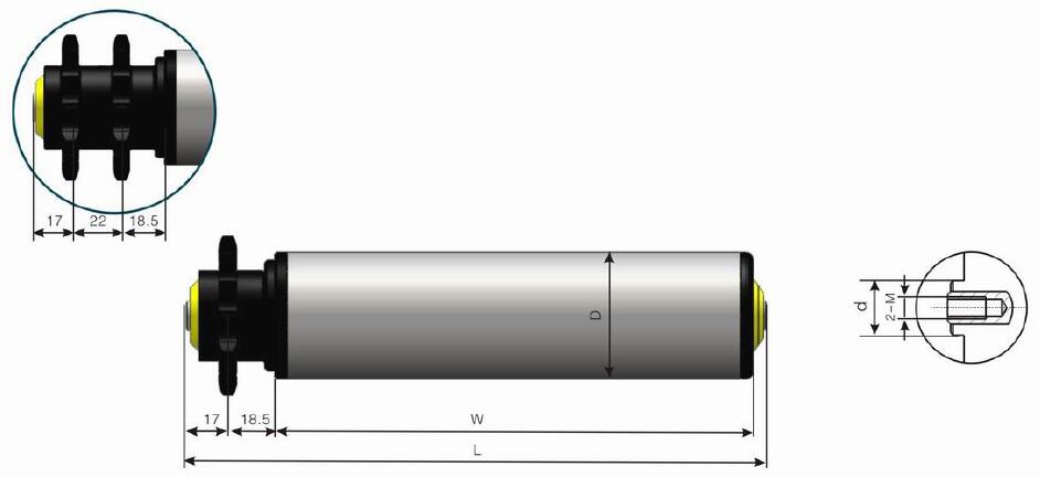 Rouleau de convoyeur d'accumulation &agrave; alimentation t&eacute;lescopique &agrave; pignon en polym&egrave;re AC224