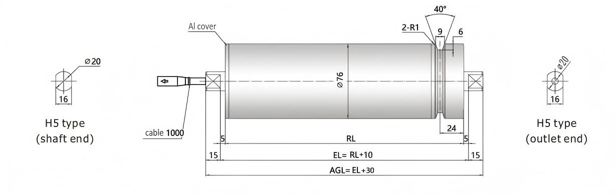 DGBL76 Dimension de rouleau &agrave; moteur T-Boved T-Boved