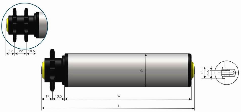 Rouleau de convoyeur en acier zingu&eacute; &agrave; pignon en plastique pour usage moyen DR214