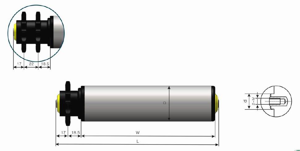 Rouleau de convoyeur en acier &agrave; pignon polym&egrave;re pour usage moyen DR224