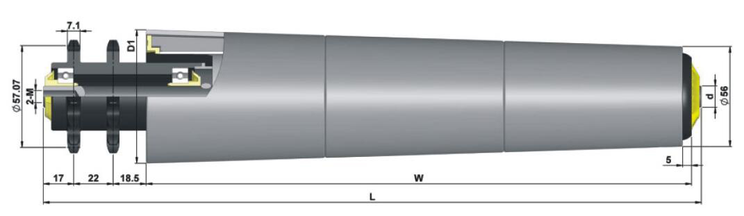 Rouleau &agrave; manchon conique &agrave; pignon en polym&egrave;re TP624