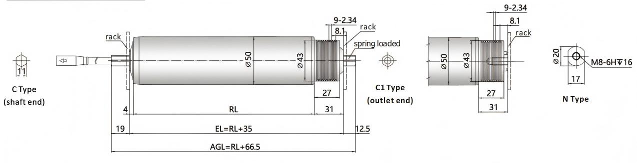 DGBL50A Poly-V &agrave; courroie de poulie de poulie du moteur de moteur Dimensions du rouleau